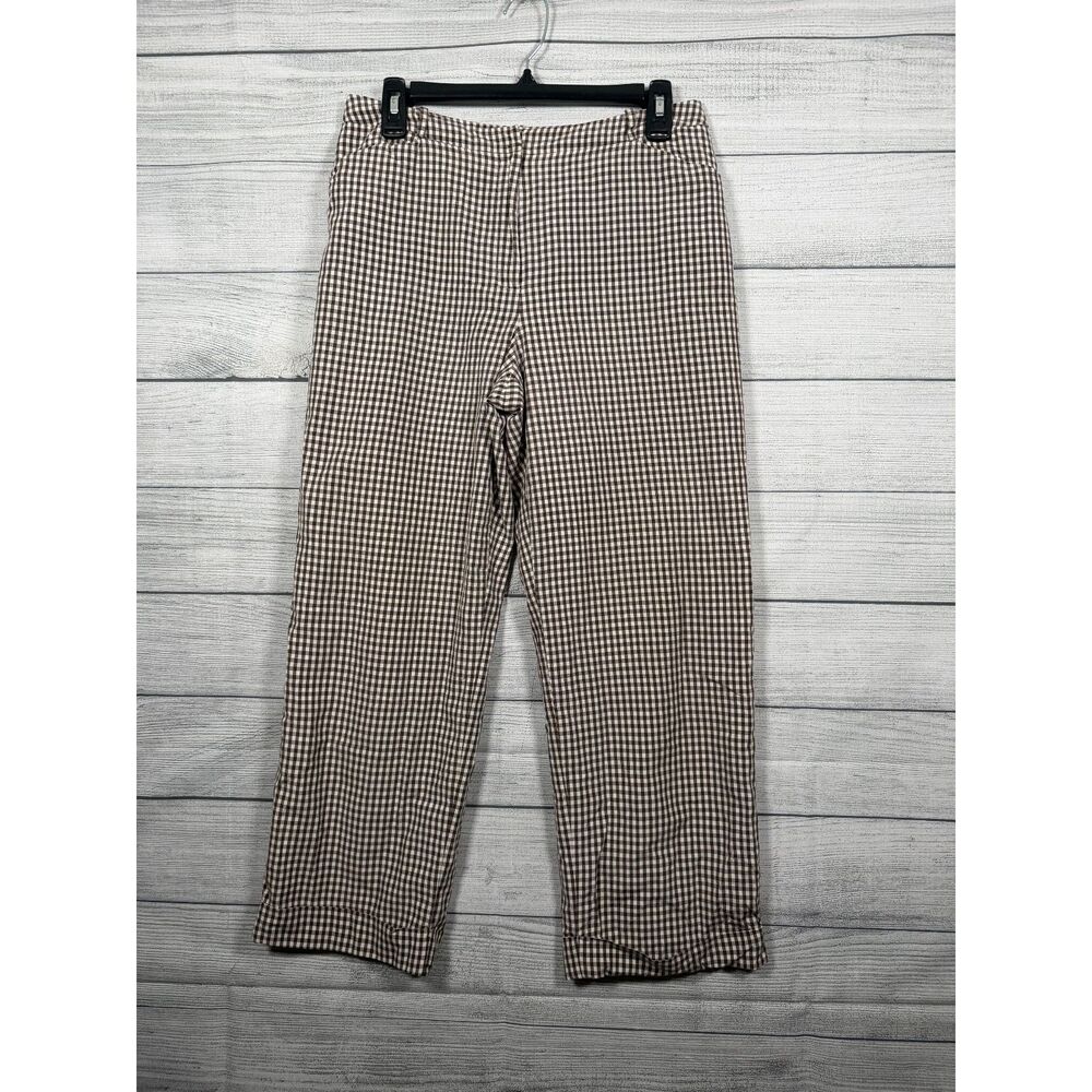 Talbots Brown Gingham Check Pants Womens 8 Straight Leg #4511